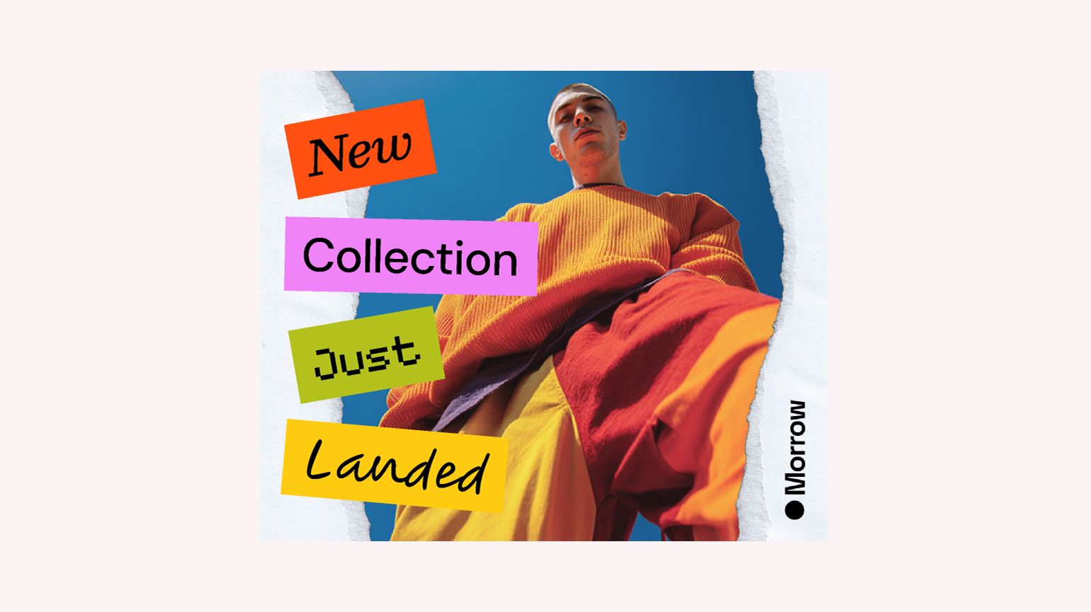 Bold collage style large rectangle ad design