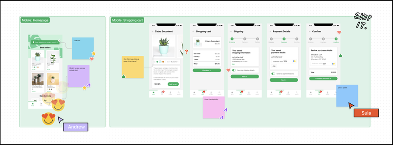 A FigJam file showing two separate green boxes, indicating different sections.