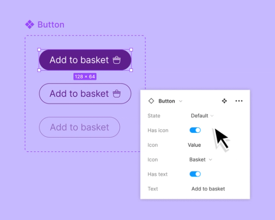A cursor choosing from a menu of custom variables for a button
