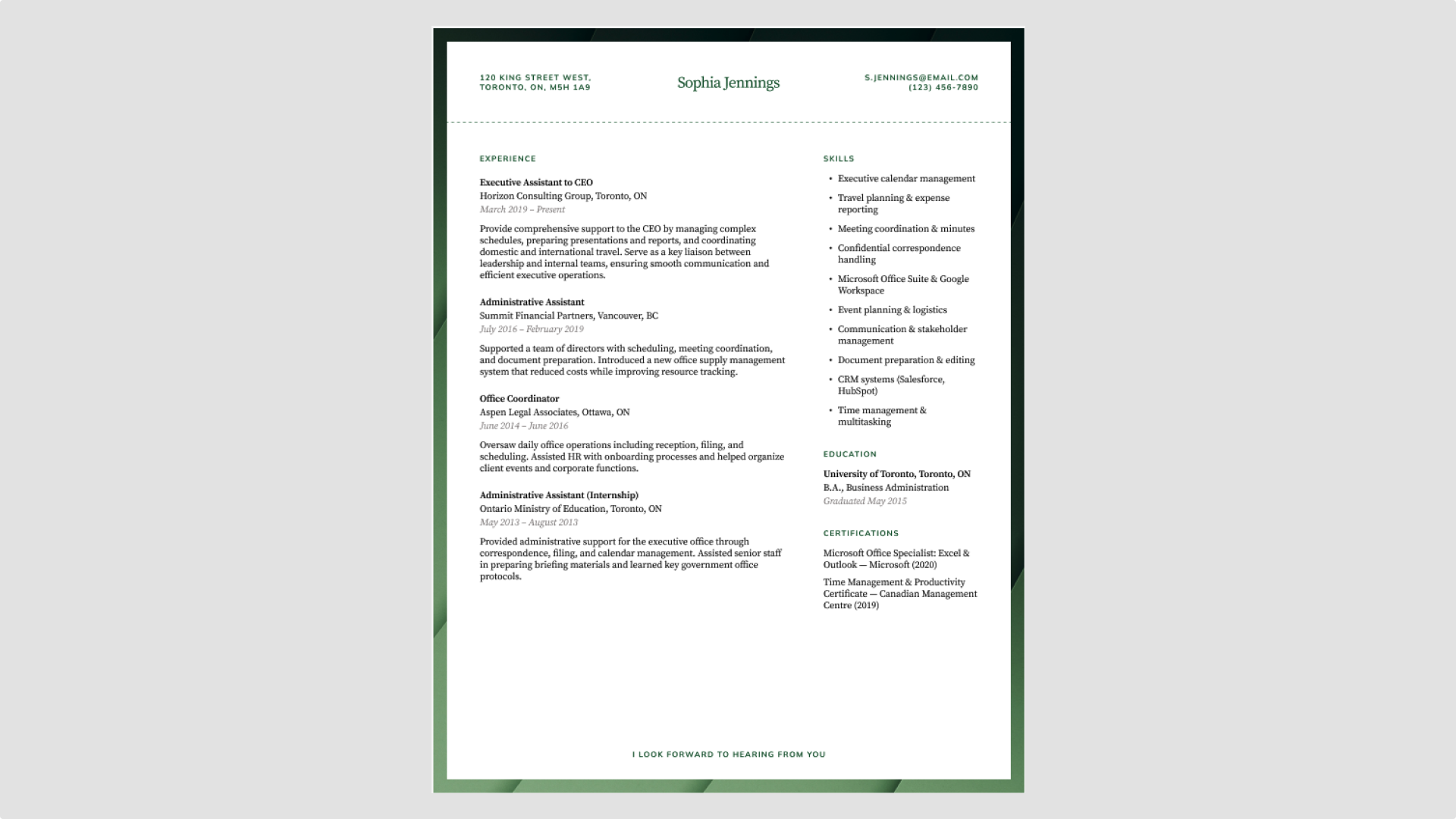 Screenshot of Figma’s modern professional resume template.