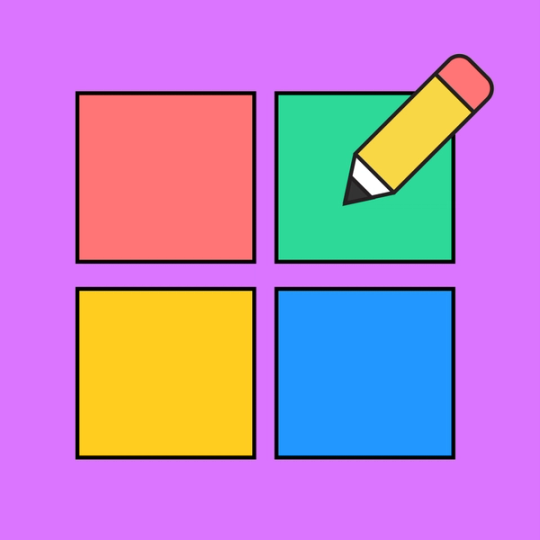 pencil hovering over four squares