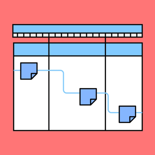 white and blue chart separated by two lines with blue sticky notes overlayed on top