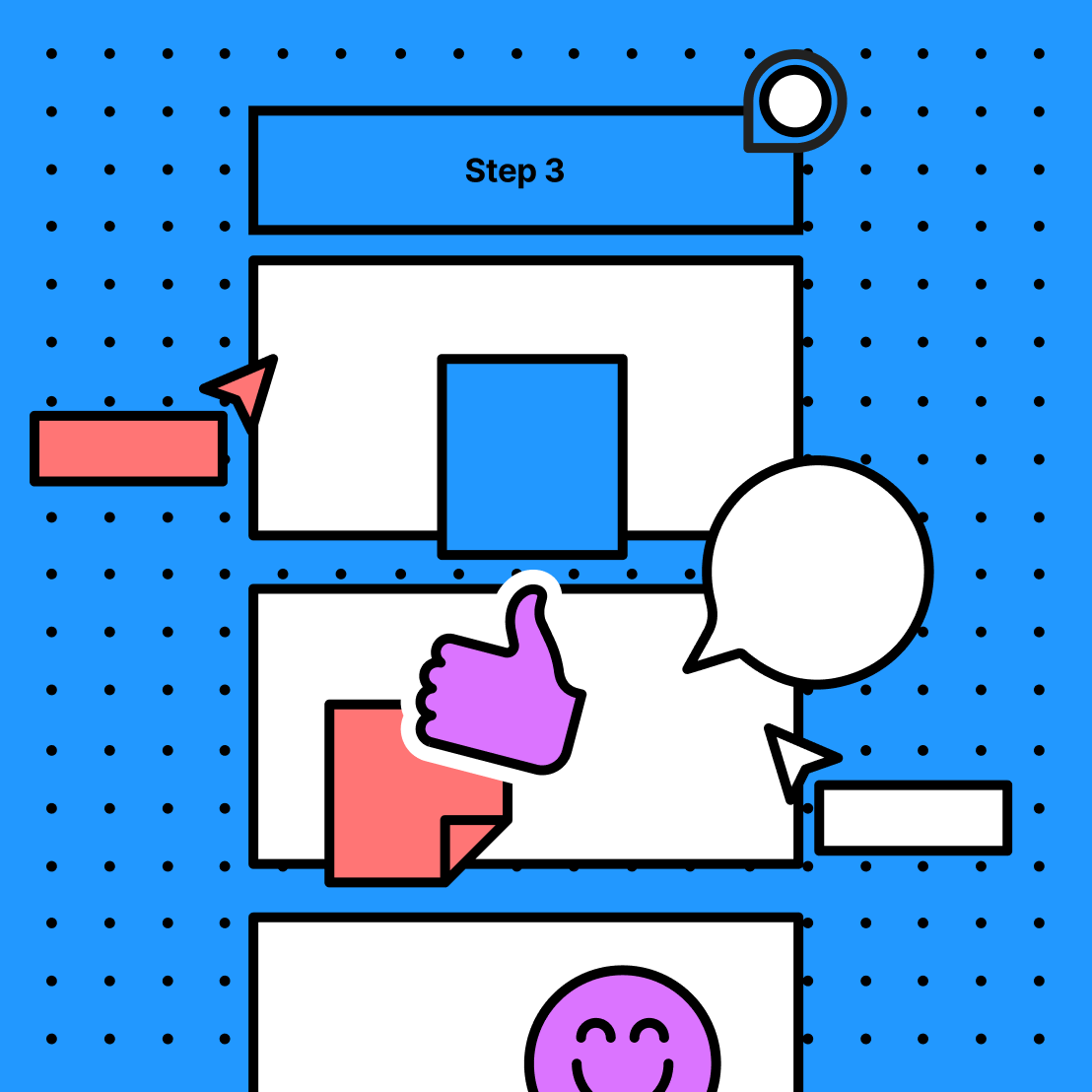 emojis and thumbs up icon hovering over a section of action plan template