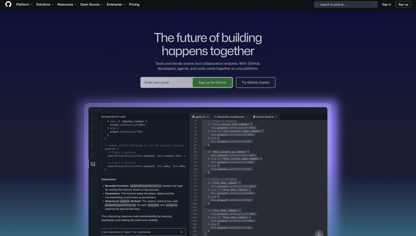 The GitHub website for code development.
