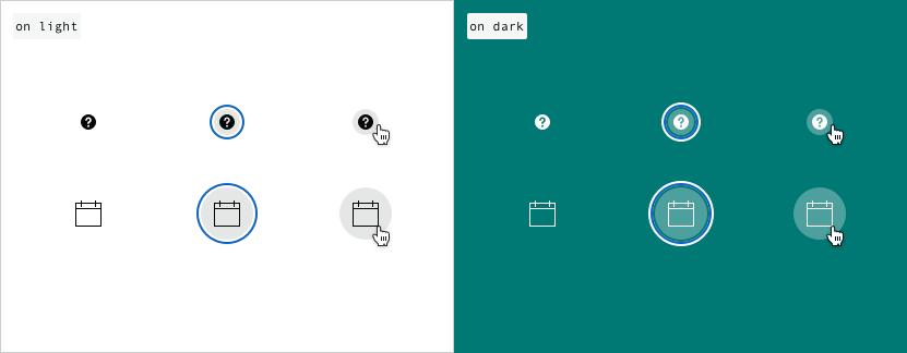 icons and hover states on a light and dark background