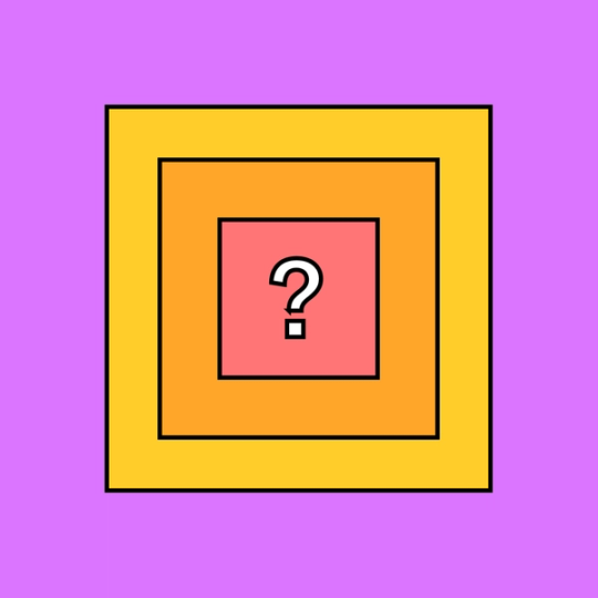 three rectangles overlapping on each other with a question mark in the middle