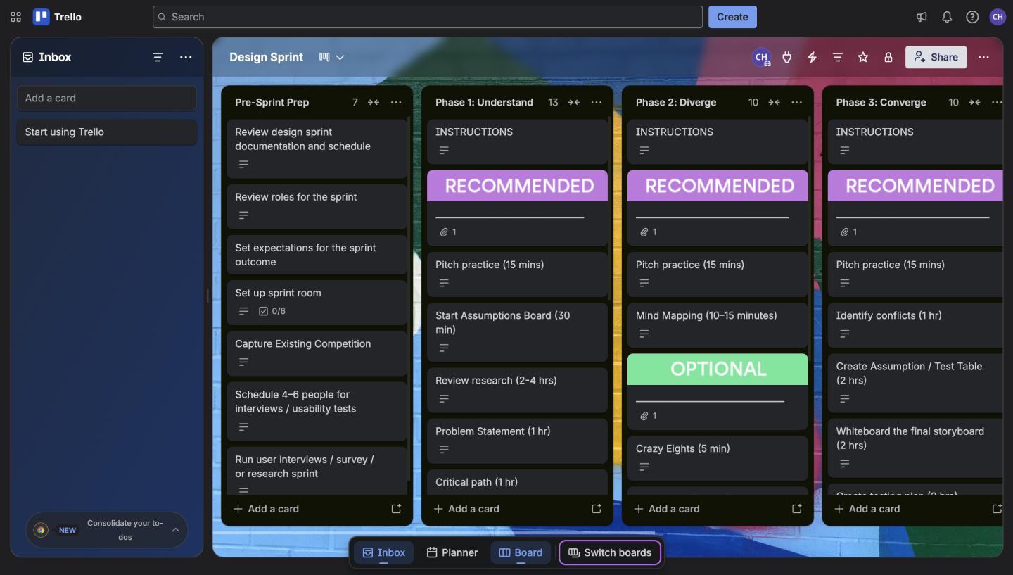 Trello kanban board view, illustrating task cards moving across columns for visual project management and task tracking.