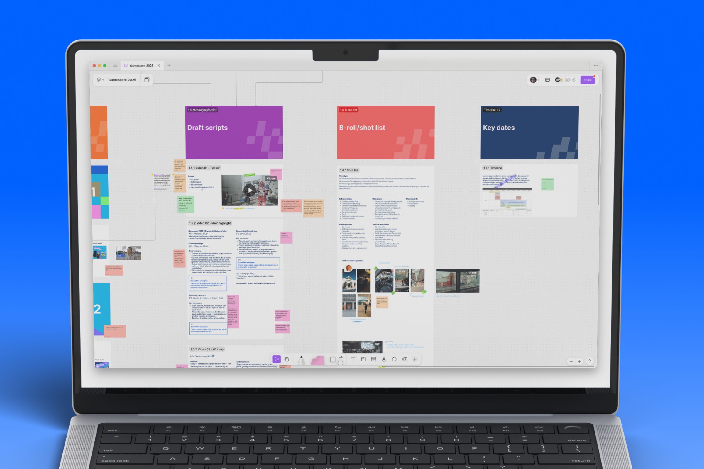 screens in figjam with sticky notes and reactions and comments