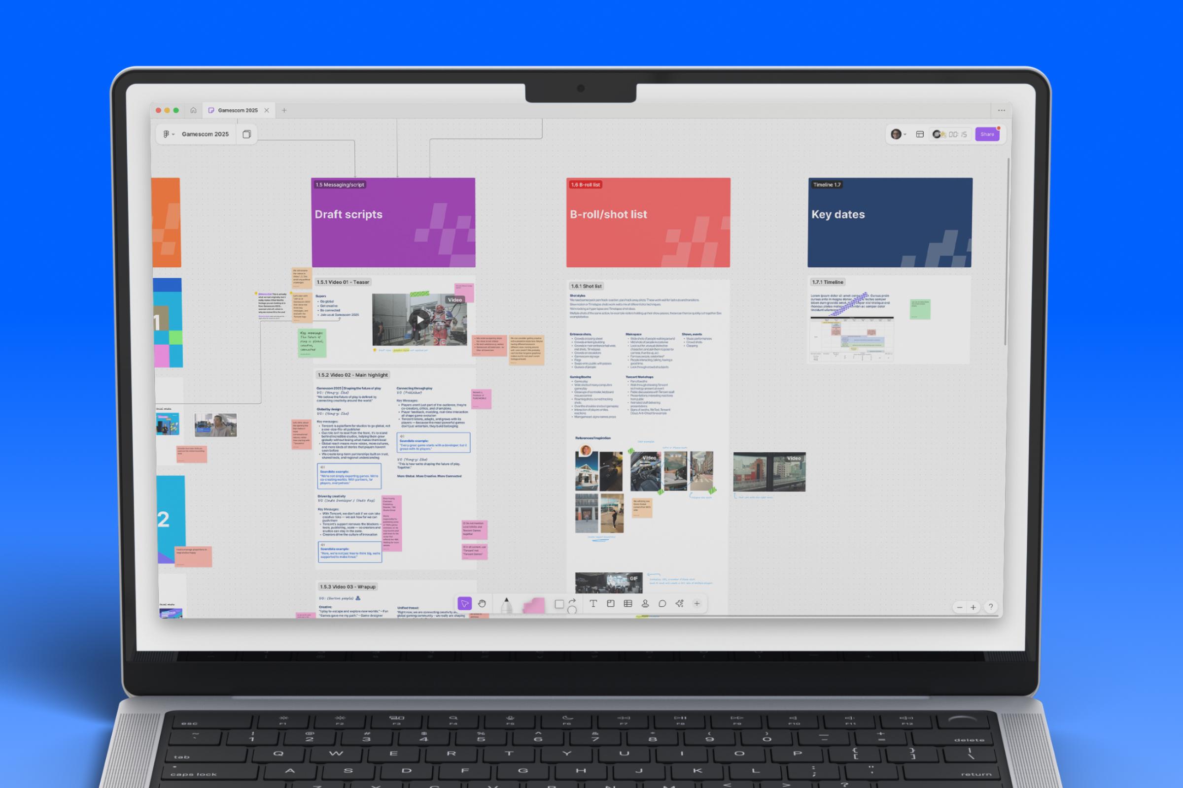 screens in figjam with sticky notes and reactions and comments