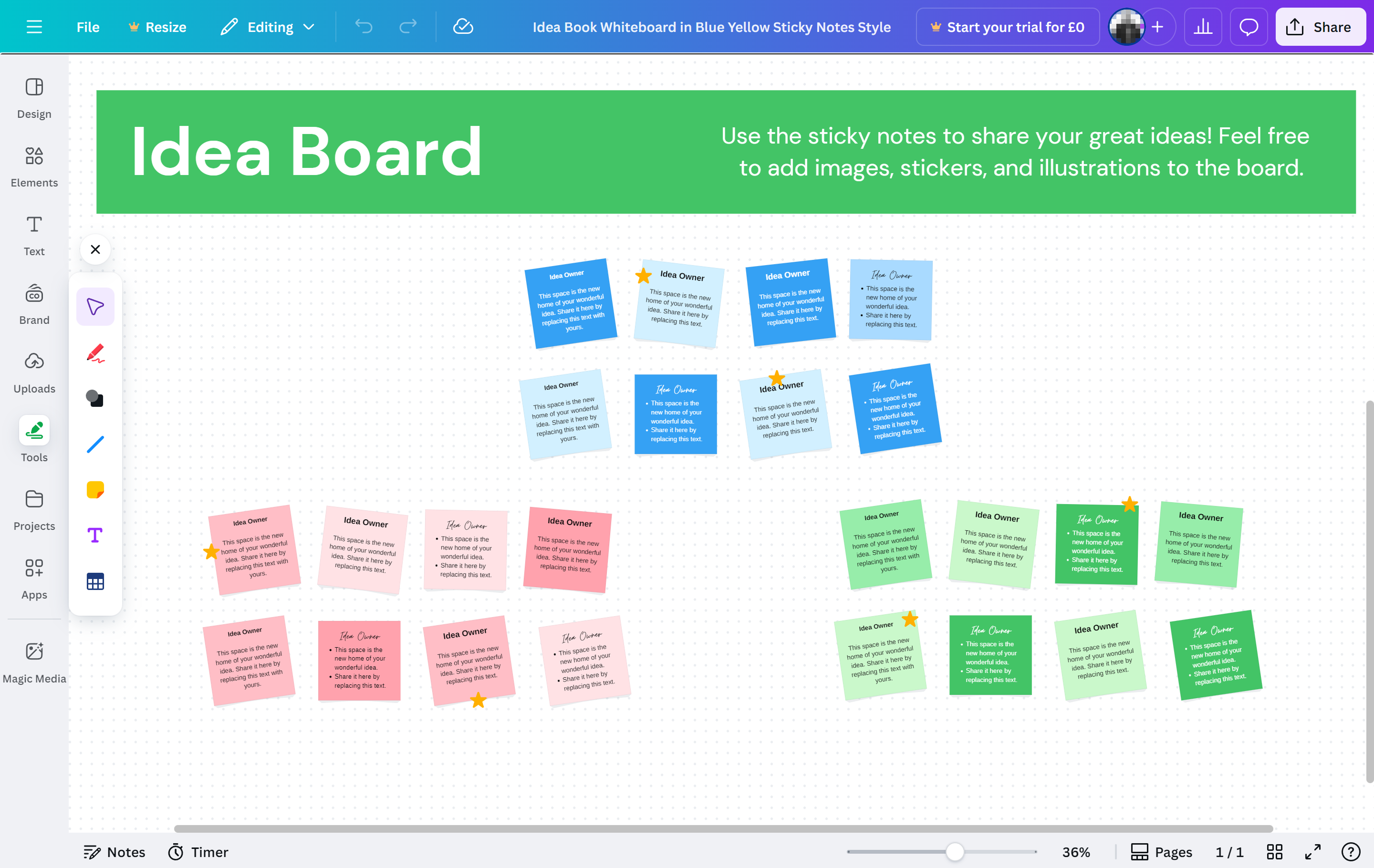 A screenshot of the Canvas interface with a collaborative idea board.