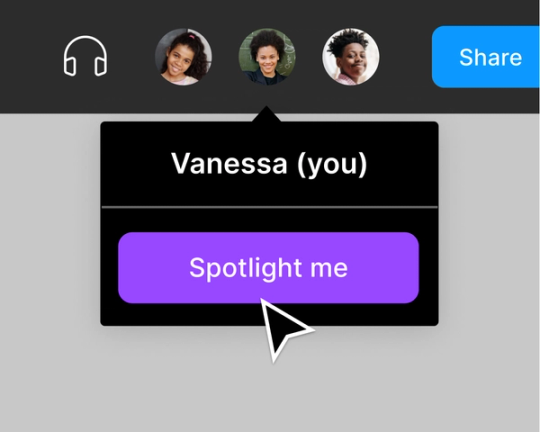 Using Figma's spotlight feature to follow the presenter in the file
