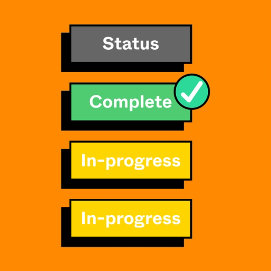 four rectangles with the words Status, Complete, and In-progress twice