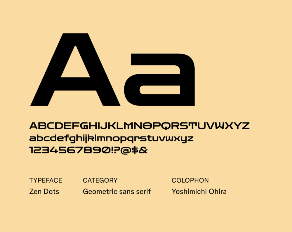 Zen Dots futuristic font example.