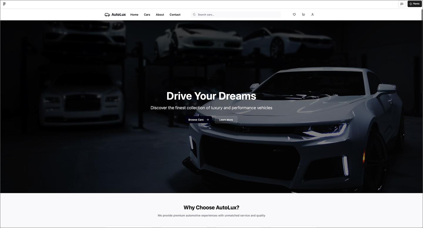 Screenshot of the car dealership website created using Figma Make.