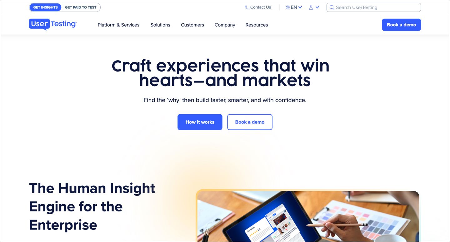 UserTesting, an AI market research tool for user research.