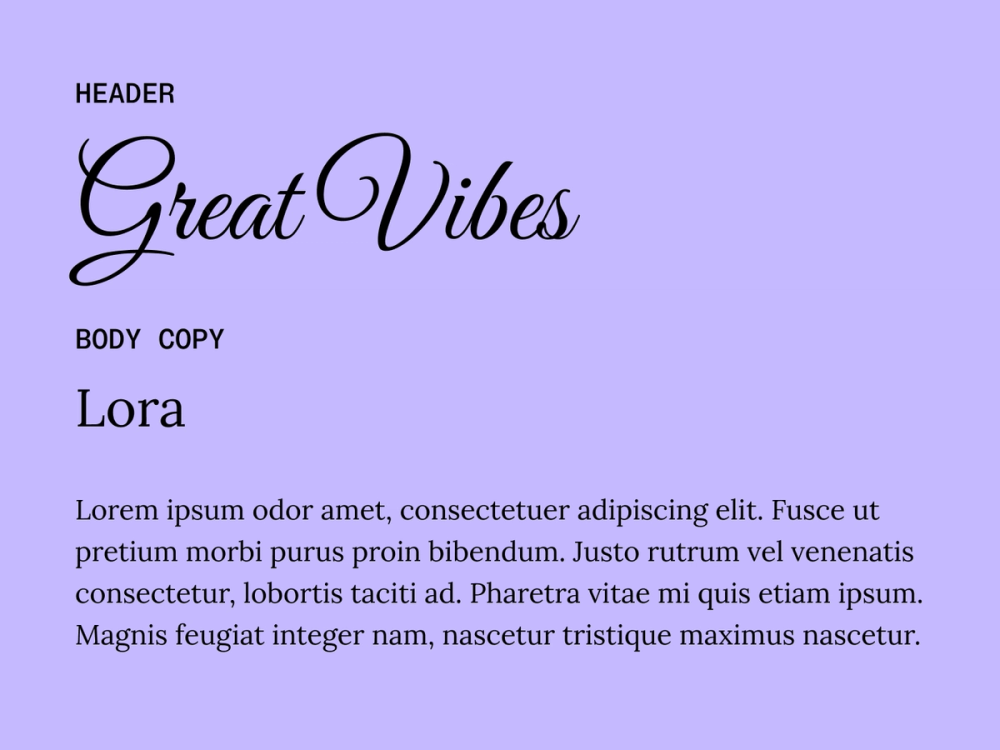 Great Vibes and Lora wedding font pairing
