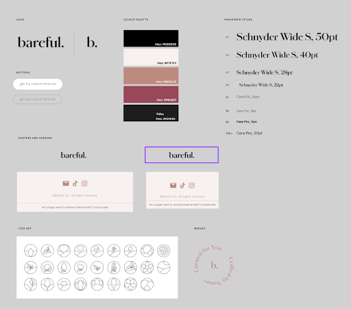 Design system branding: color scheme, font size, etc.