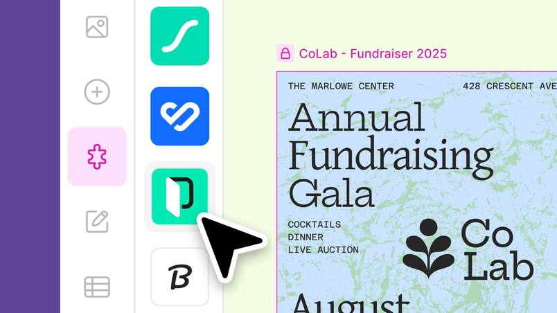 Product UI showing a cursor clicking on a plugin in the left hand panel.