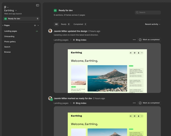 paramétrage « prêt pour le développement » montrant les changements de composants