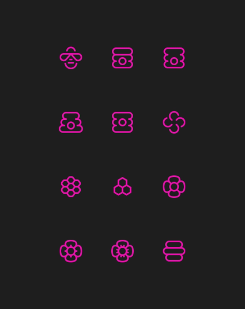 Abstract flowers and beehive symbols