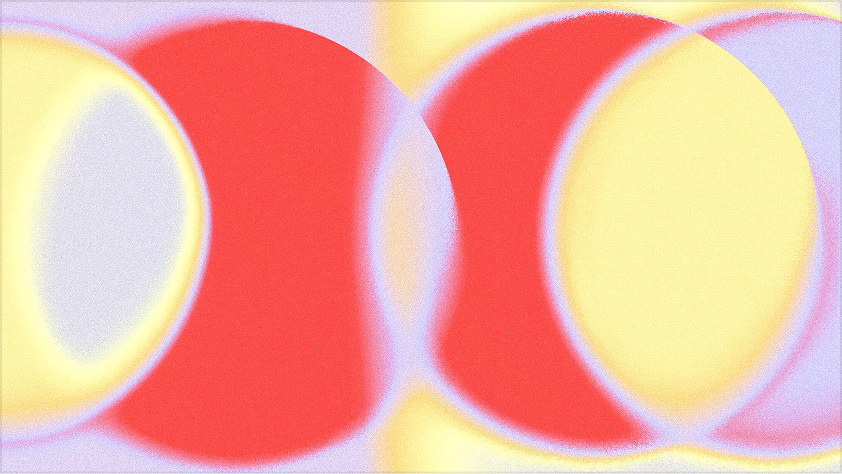 Colorful abstract illustration with overlapping red and yellow circles on a pastel purple background — blog thumbnail for 'Workflow lab: Expanding the canvas with Figma MCP'