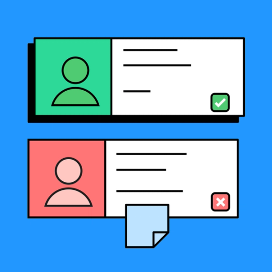 two user tiles with one marked for approval and one marked with disapproval