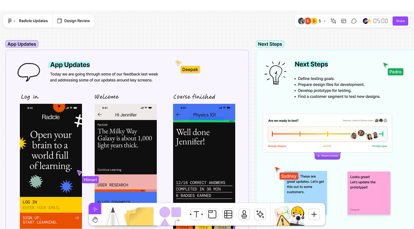 A screenshot of the FigJam interface, showing a team update board.