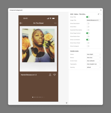 A UI screenshot shows a Polaroid portrait set in a gallery view.