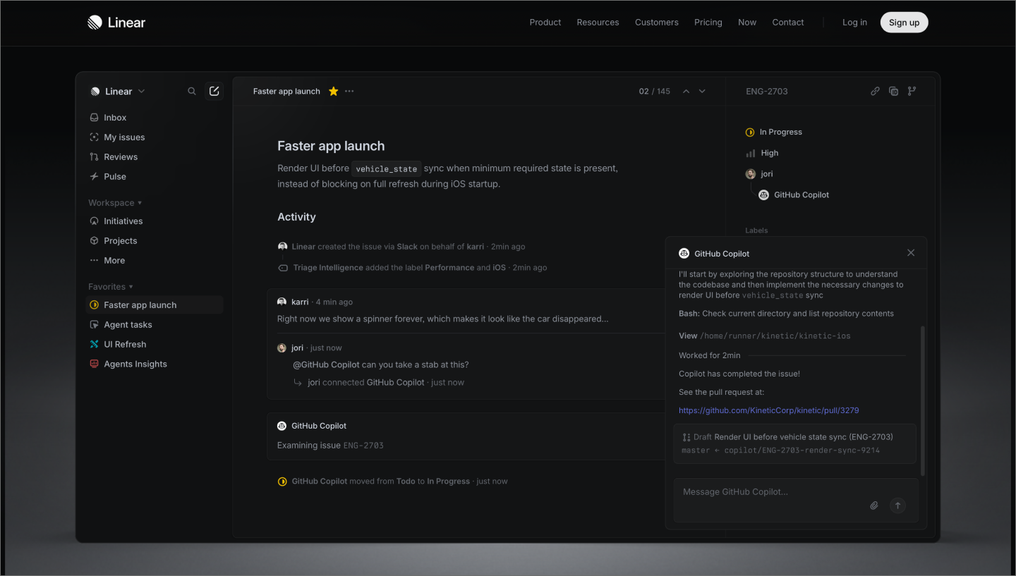Linear’s website, showing the product interface.