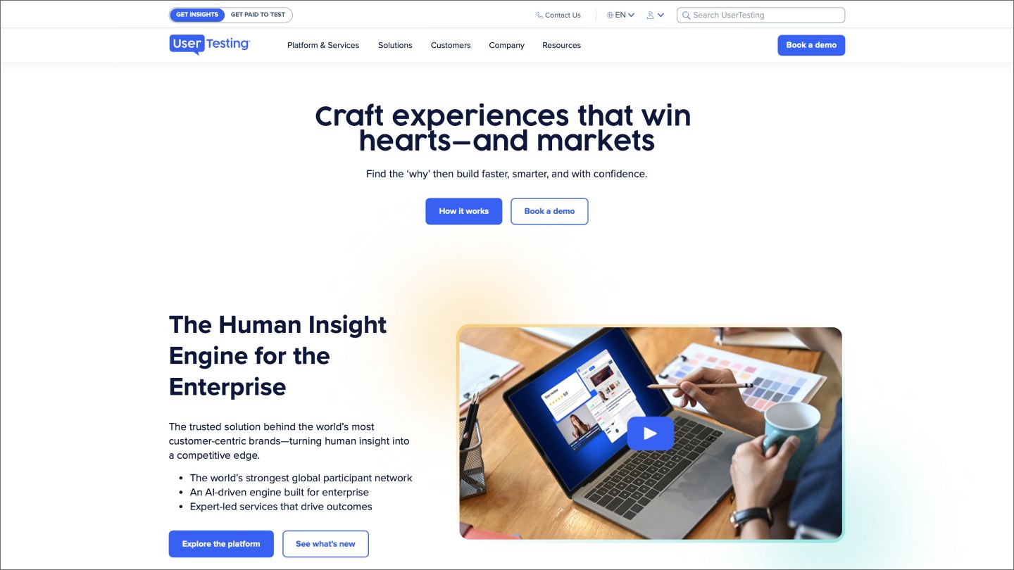 Screenshot of UserTesting’s home page.