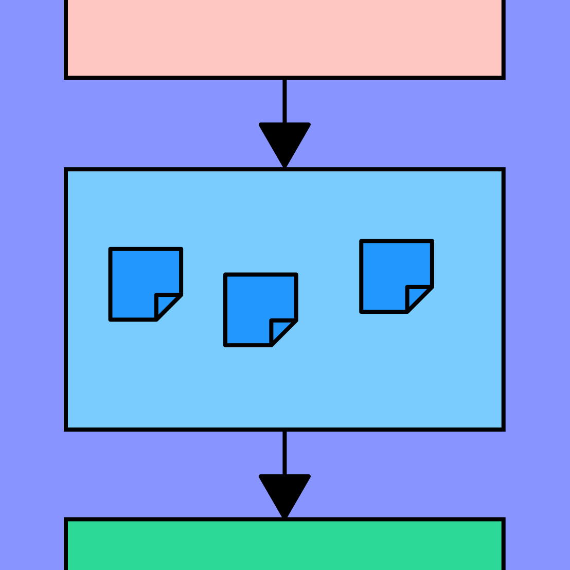 closeup shot of red, blue and green documents with sticky notes overlayed on each document