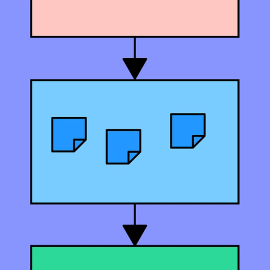 closeup shot of red, blue and green documents with sticky notes overlayed on each document
