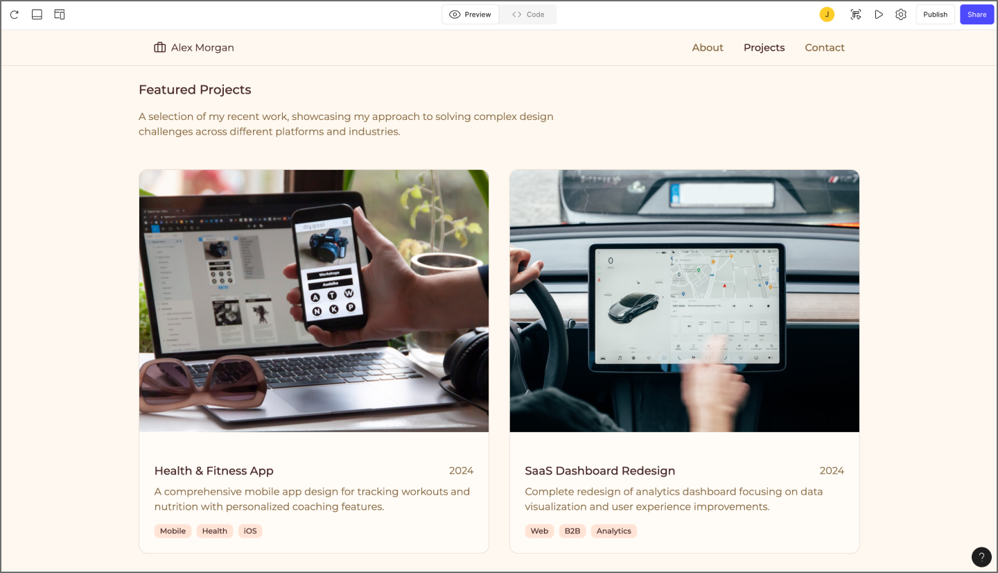 Screenshot of Figma Make website preview