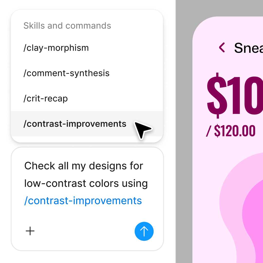 Screenshot showing Figma AI agent skill options for automating design workflows