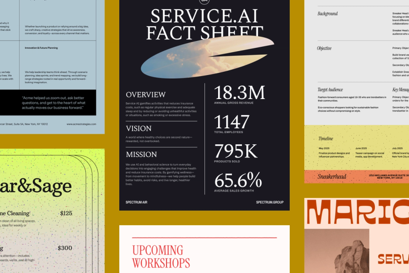 fact sheet designs with text and metrics