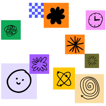 Notes de différentes couleurs et tailles placées artistiquement et présentant des icônes et des schémas dessinés à la main