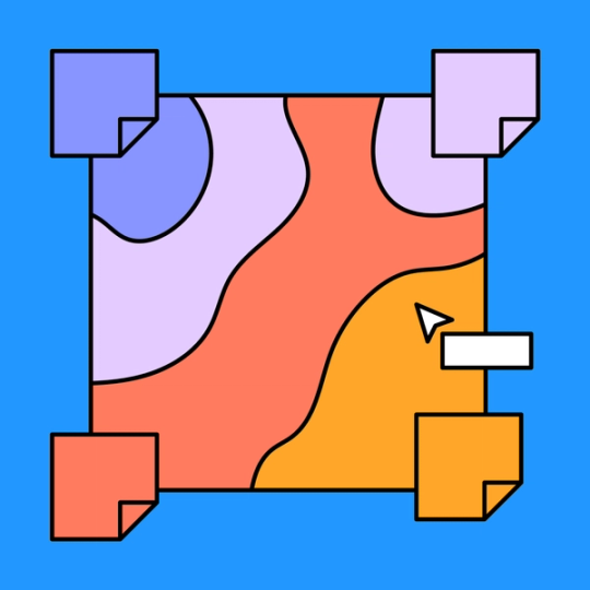 sales territory map with four color coded sticky notes over each section