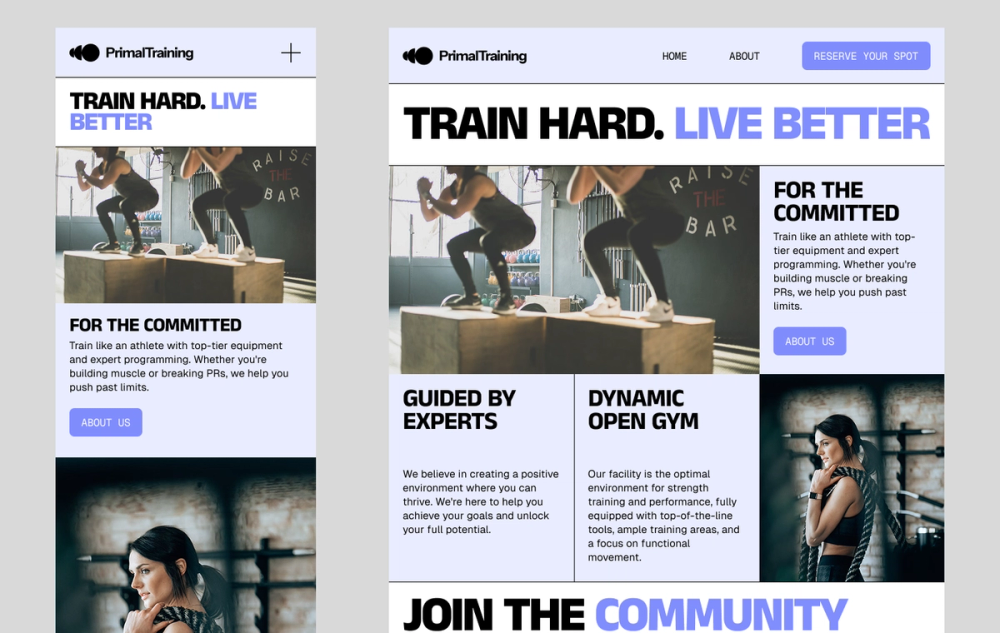 A screenshot of a gym company mobile website template