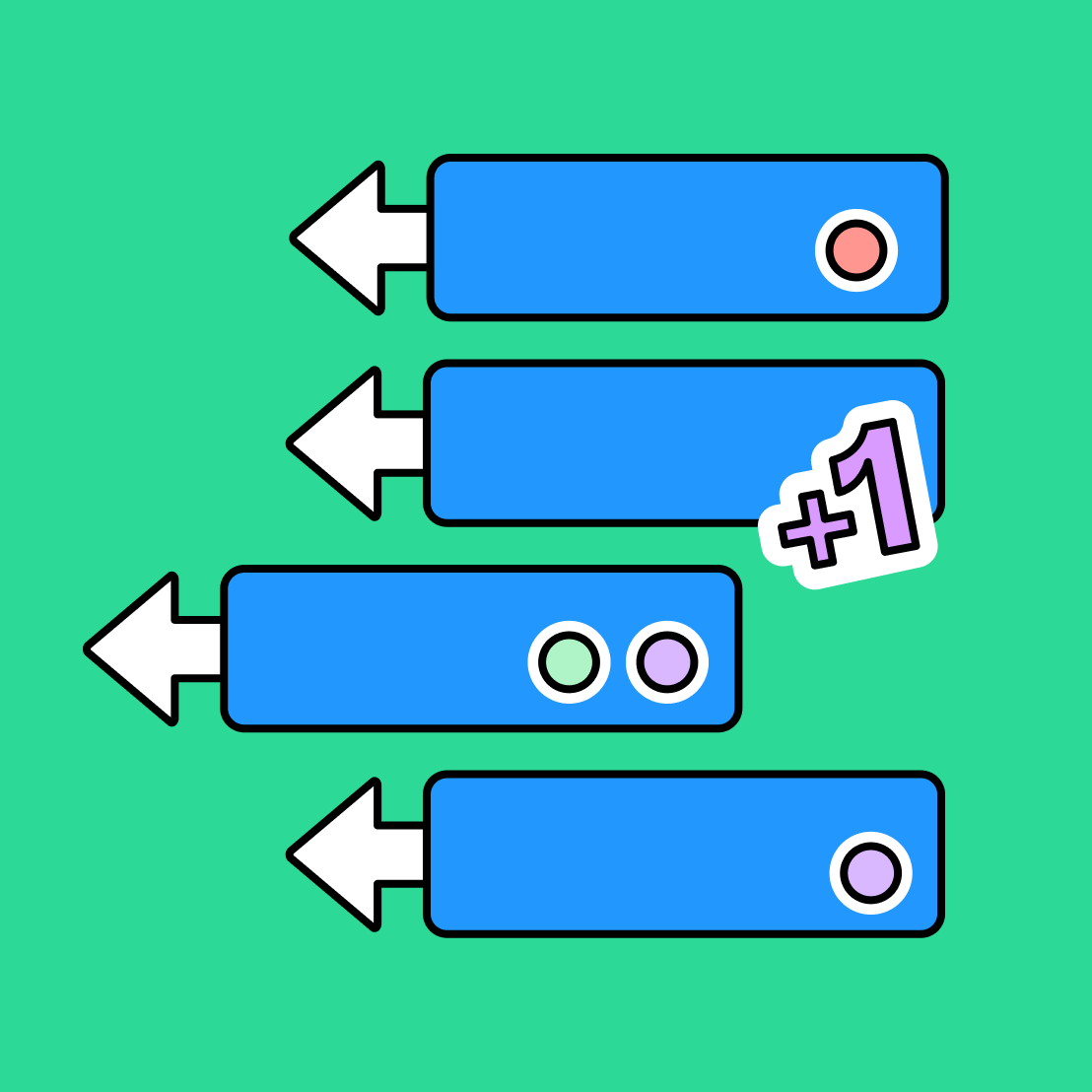 blue rectangles with arrows pointing to the left