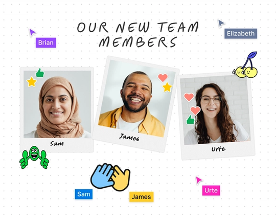 Images Polaroid des membres d'équipe avec des réactions