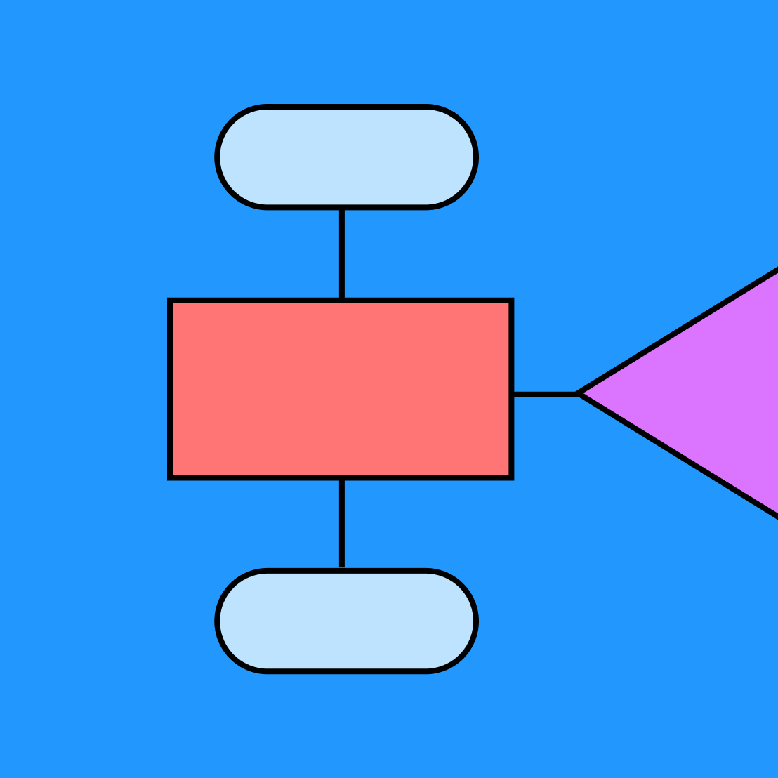 red rectangle and two light blue pill shapes in an entity diagram