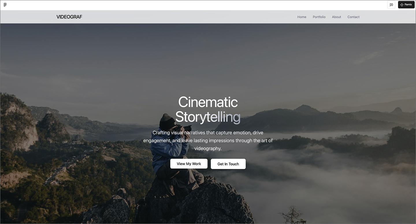 Screenshot of the videographer portfolio created using Figma Make.