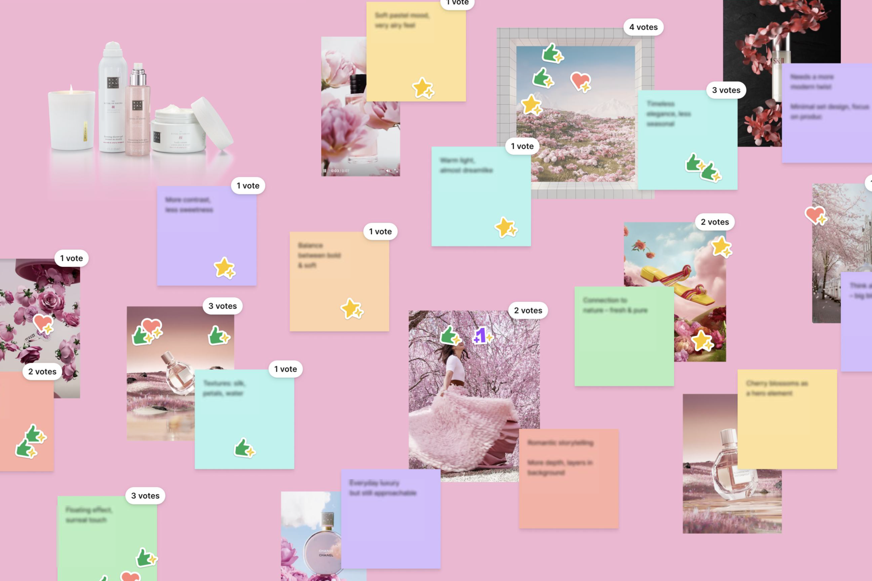 figjam board with images and sticky notes and reactions