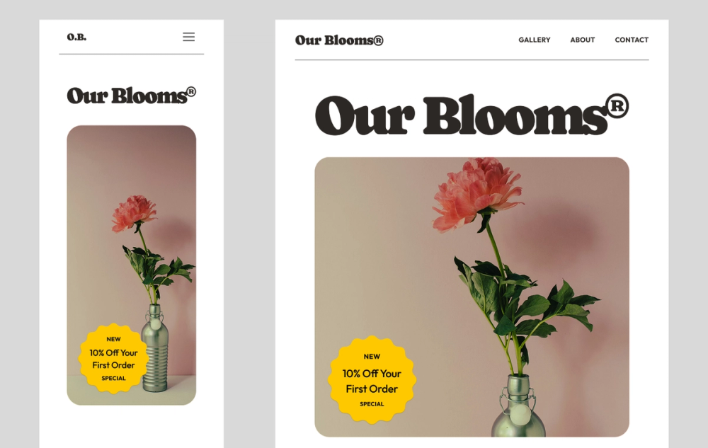 A screenshot of a flower shop mobile website template