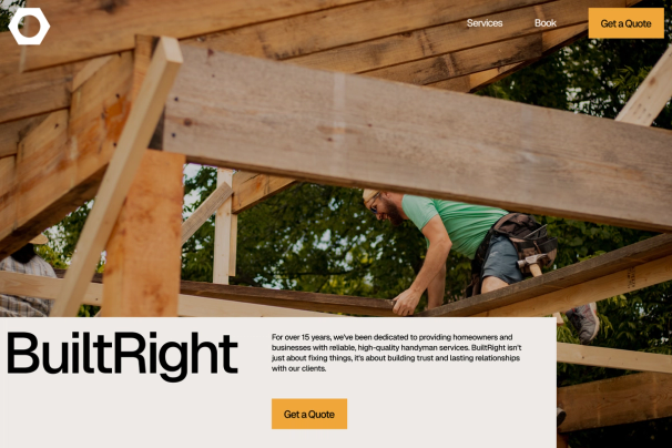 a construction worker building with wood with a headline and subcopy overlay
