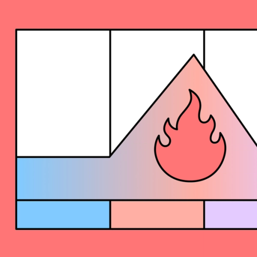 fire symbol overlayed on gradient colored rectangle shapes