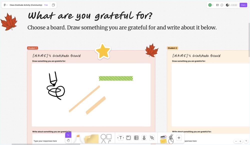 A screenshot of a class gratitude activity template in the Figma Community. 