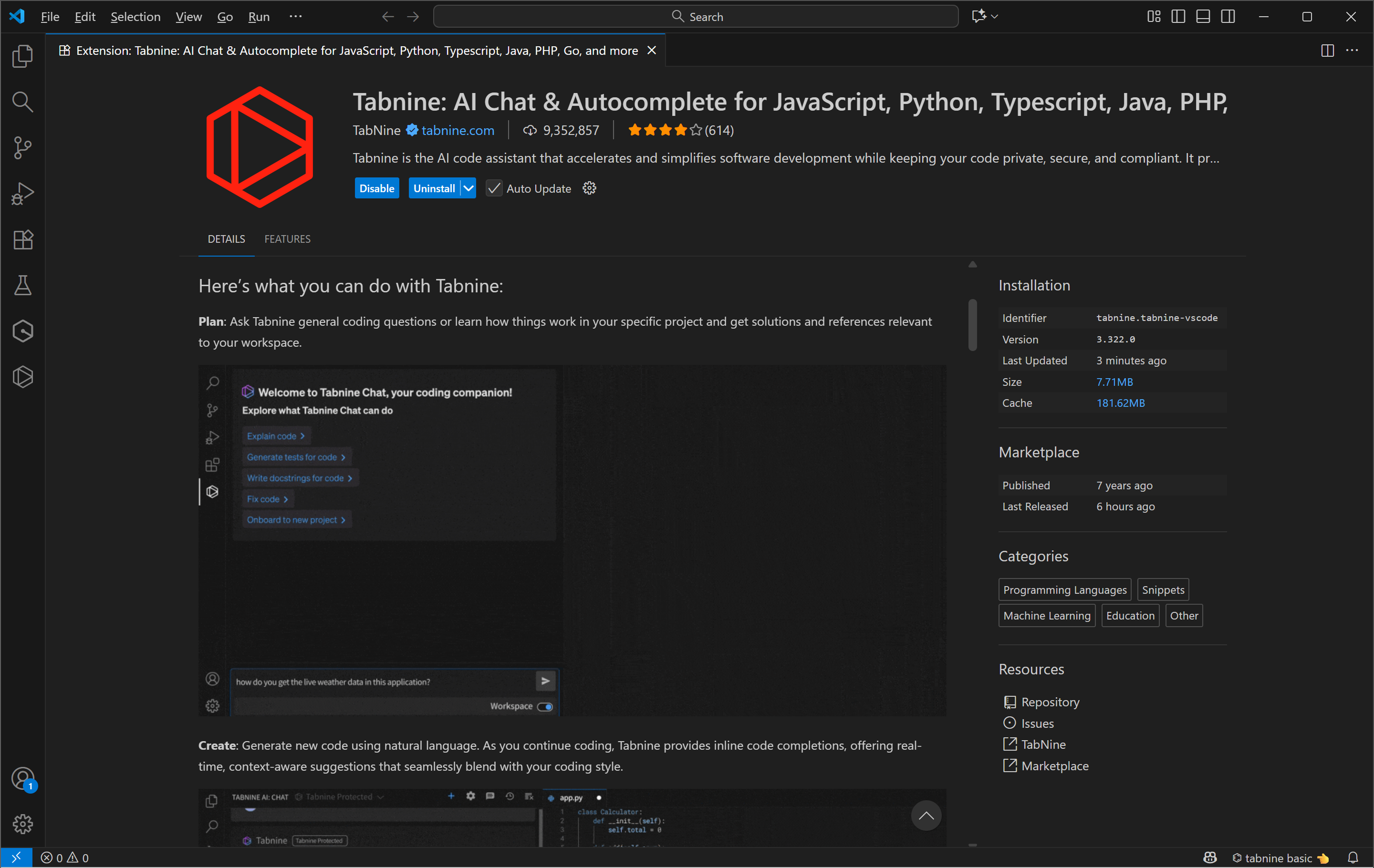Tabnine AI coding tool