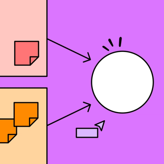 two arrows pointing out from two rectangles to a circle