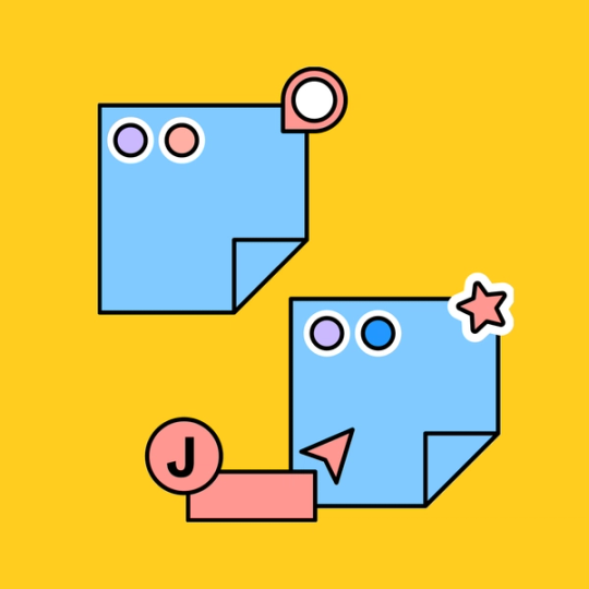 two blue sticky notes with FigJam's collaboration tools